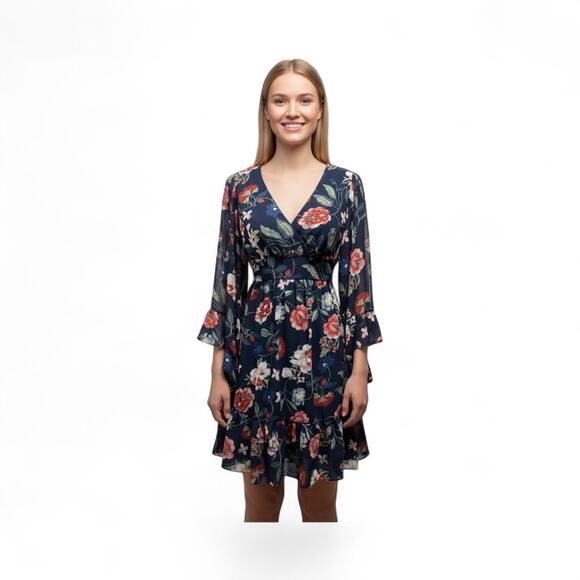 Betsey Johnson Dresses & Skirts - Betsy Johnson Women's Bell Sleeve Navy Floral Mini dress